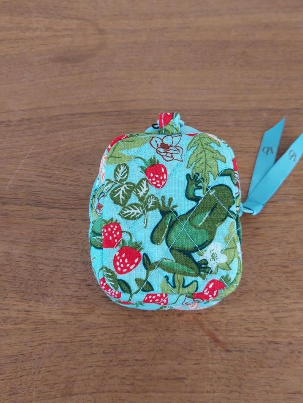 Vera Bradley Large Essential Earbud Bag Charm - Frogberry Garden Blue Quilted Po